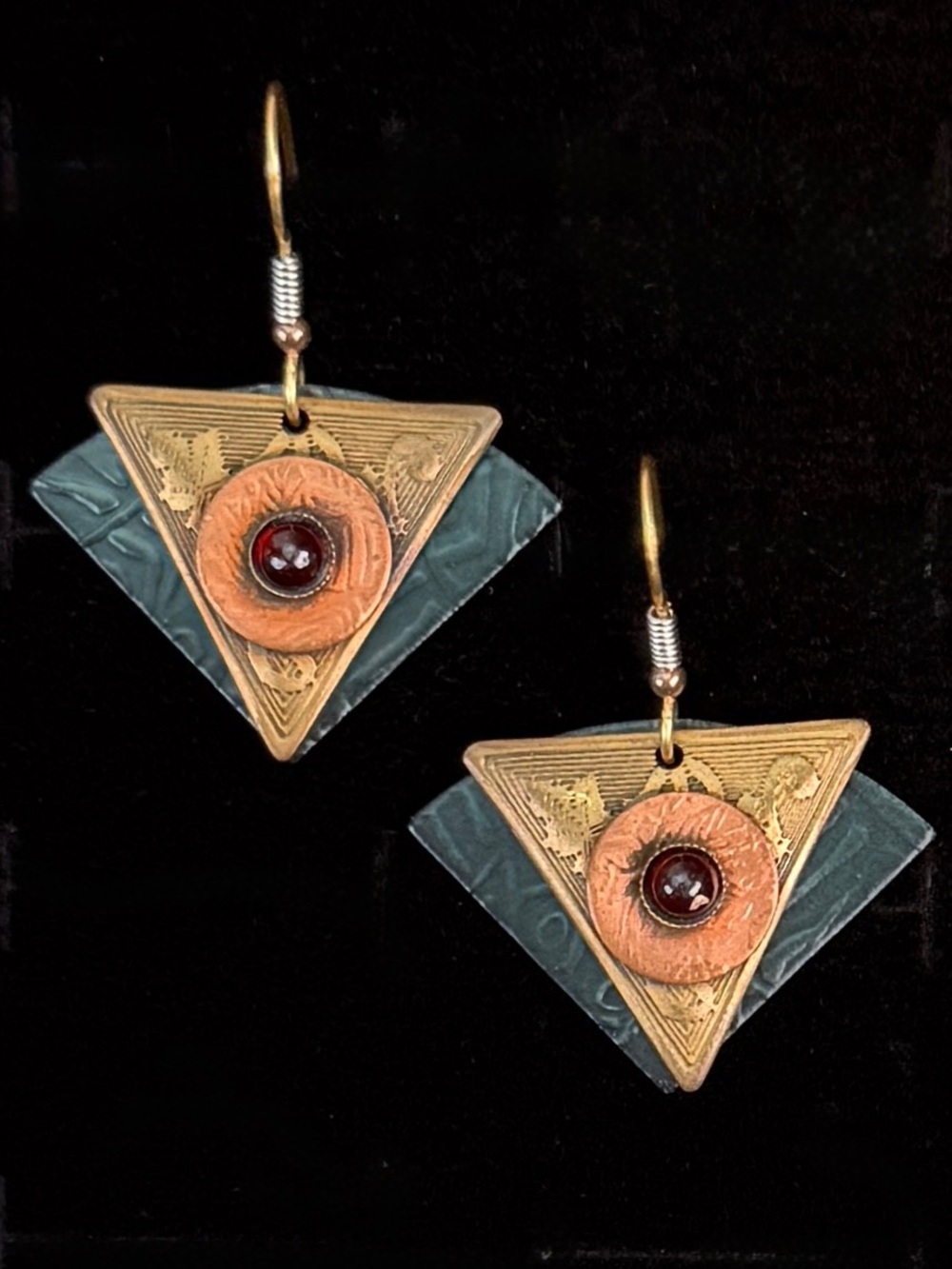 Vintage Geometric Mixed Metal Dangle Earrings Artisan Style